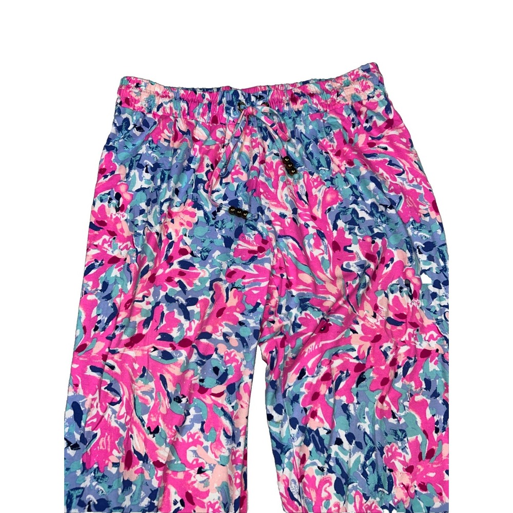 Lilly Pulitzer Lola Pull-On Knit Pants Coco Coral Crab Pink Print Blue X-Small